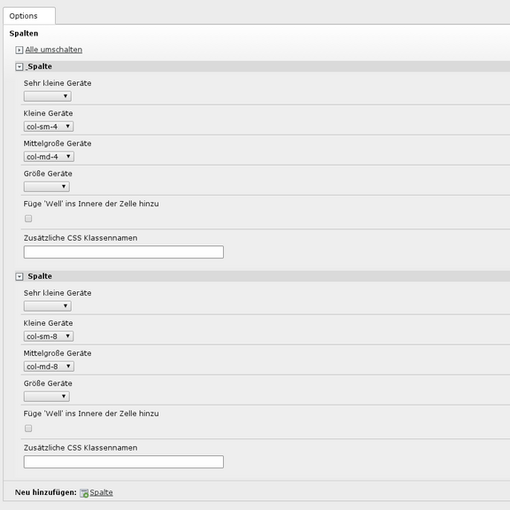 Die Abbildung zeigt, wie die Spalten eingestellt werden können